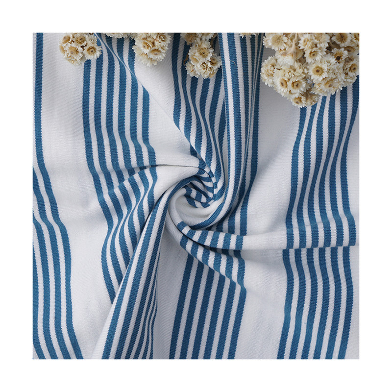 Smooth Striped Cotton Fabric 225gsm Leisure Wear Soft Material Texture