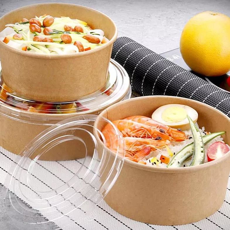 High Quality Food Container Kraft Bowl Brown 500ml Takeaway Kraft Paper Bowl Disposable Kraft Paper Salad Bowl