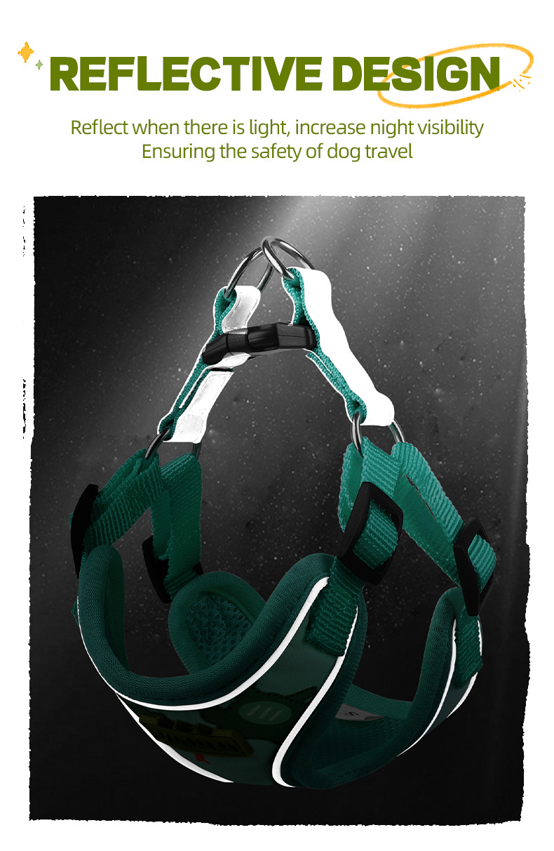 New dog leash small and medium-sized dog chest harness cartoon dinosaur dog walking rope reflective pet chest harness