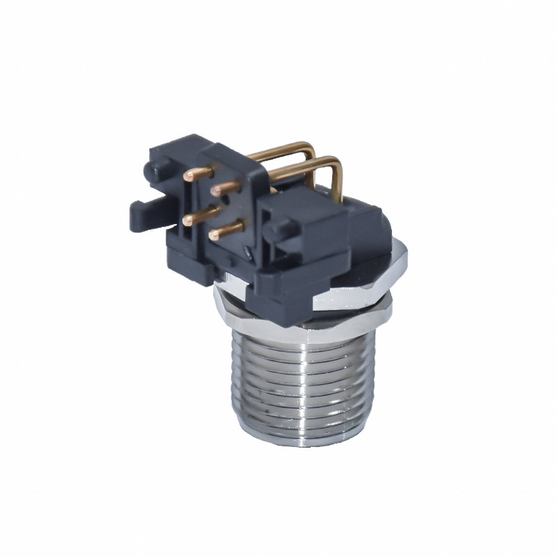 M12 Waterproof IP67 4pin Male 90 Degree PCB Panel Mount A Coding Connector