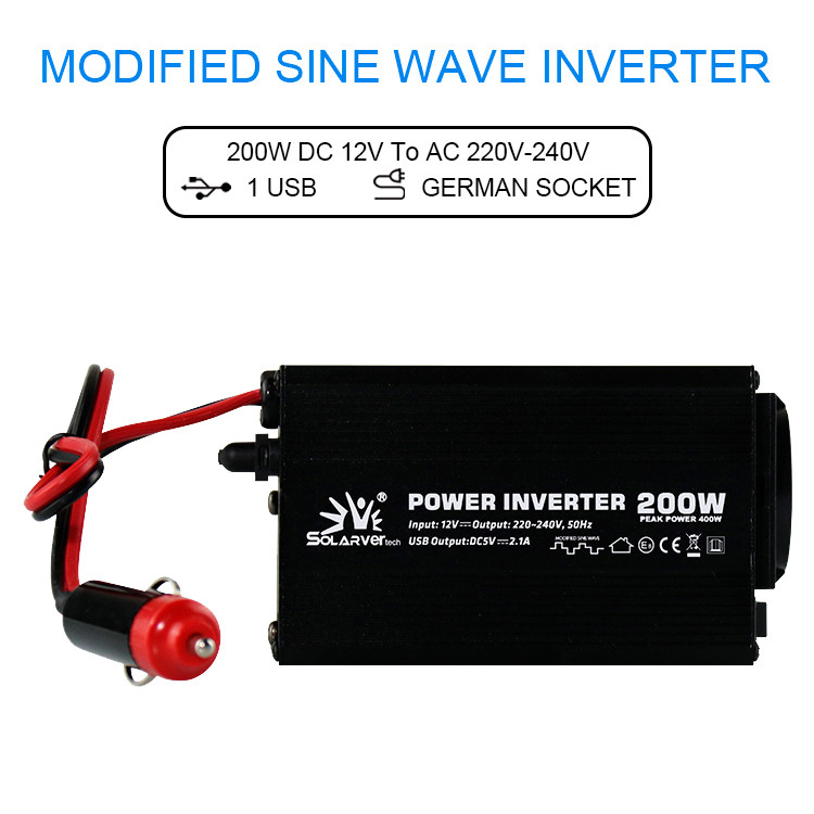 14.5x8x5CM Modified Sine Wave Power Inverter 200W DC 12 Volt To AC 120 Volt