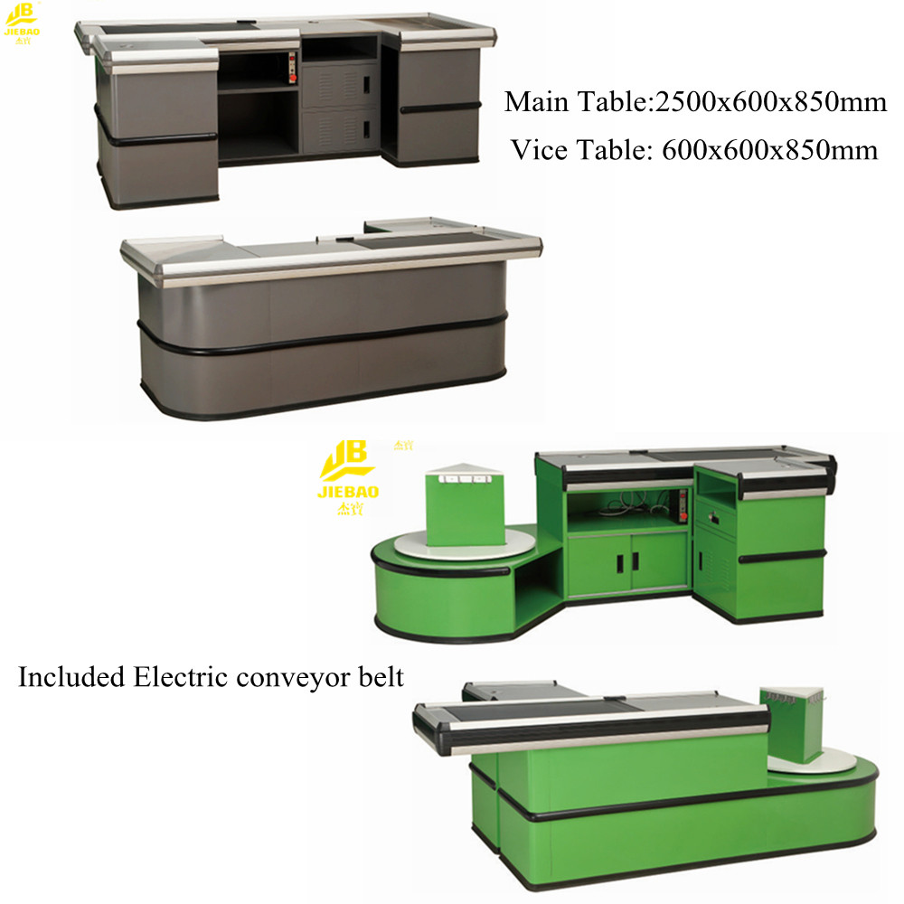 Light Gray Colour Electric Conveyor Belt Supermarket Cash Counter Aluminum alloy