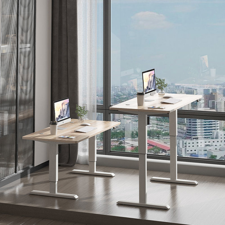 Electric Height Adjustable Desk for Boss Manager Office Design Walnut Wooden Luxury