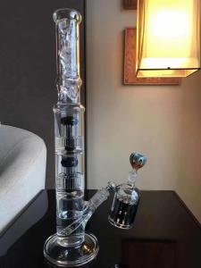 China 17 Inch Tall Double Dab Rig 6 Arm Trees Percolator Glass Water Bong Multicolor wholesale