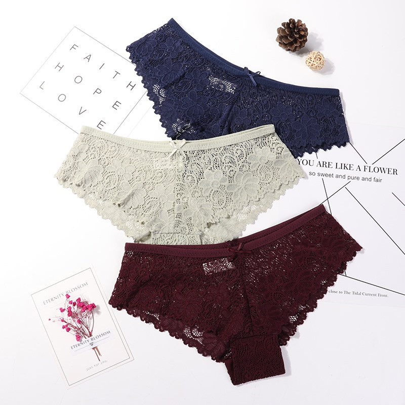 XL Hemp Nylon Underwear One Piece Bra Panty Breathable Briefs Lace Hollow