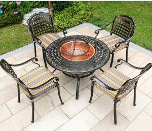China Courtyard Cast Aluminum Patio Barbecues Table And Chairs Sets wholesale