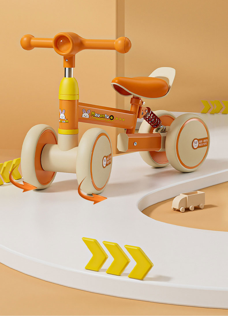 Four Wheel Children's Stroller Handcart Learning Toy Push Bicycle with Metal Frame