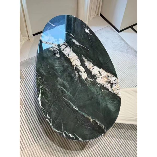 Luxury Mica Green Marble Dining Table with Emerald Green Surface and Silver White Veins
