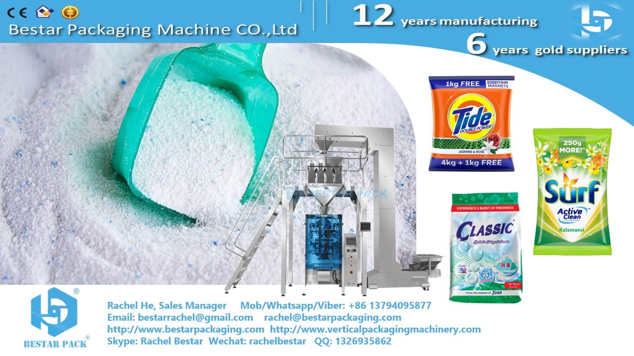 How to pack detergent powder 450g pouch with hanging hole