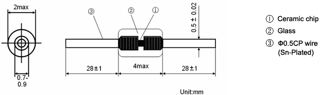 High Stability DIP NTC Thermistor 200KR And 231KR / Ohm Size 2x4mm