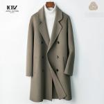 Men's Autumn Winter Lapel Turn-down Collar Double-Breasted Long Slim Woollen