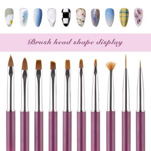 China Salon Art Metal Handle Nail Brush 10pcs Set Nylon Hair 3D Acrylic Brush wholesale