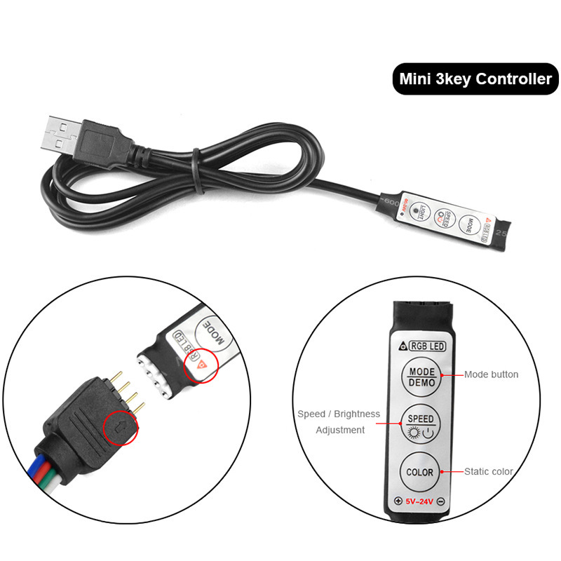 USB 5V Powered LED Mini Controller 3 Key For LED RGB Color Strip Light