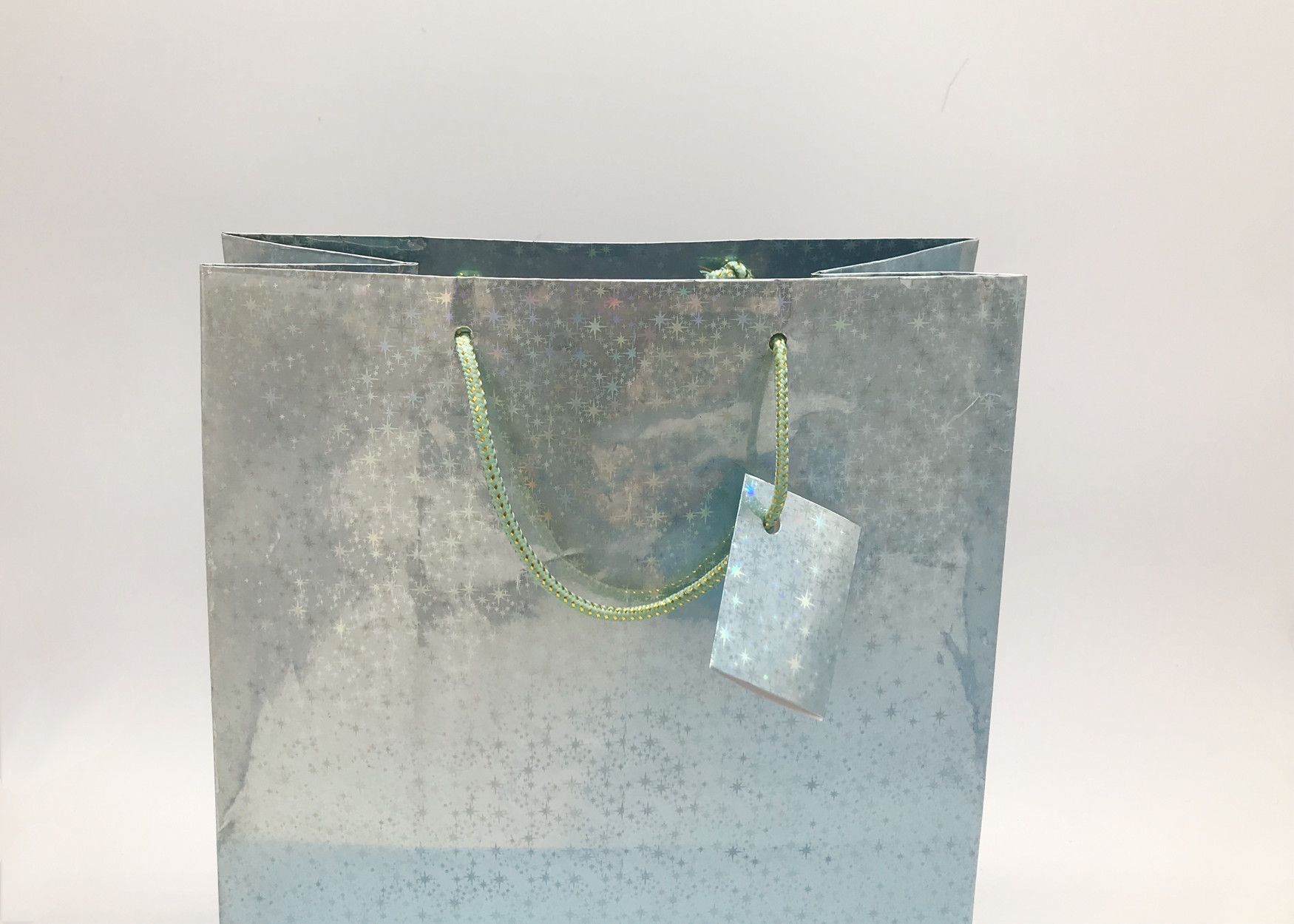 Small Paper Christmas Gift Bags For Kids Holographic Metallic Foil Medium Size Oversized