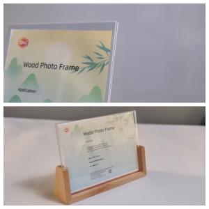 China Crystal Clear Customizable Vertical Photo Frame With Solid Wood Base wholesale