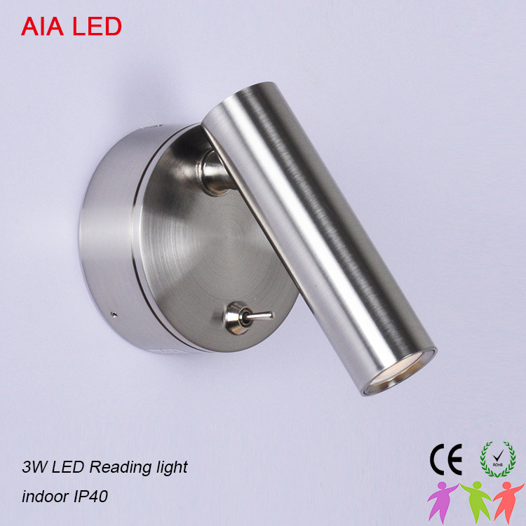 Silver brushed headboard wall light modern bedside LED wall lampt/led reading lamp for hotel rooms