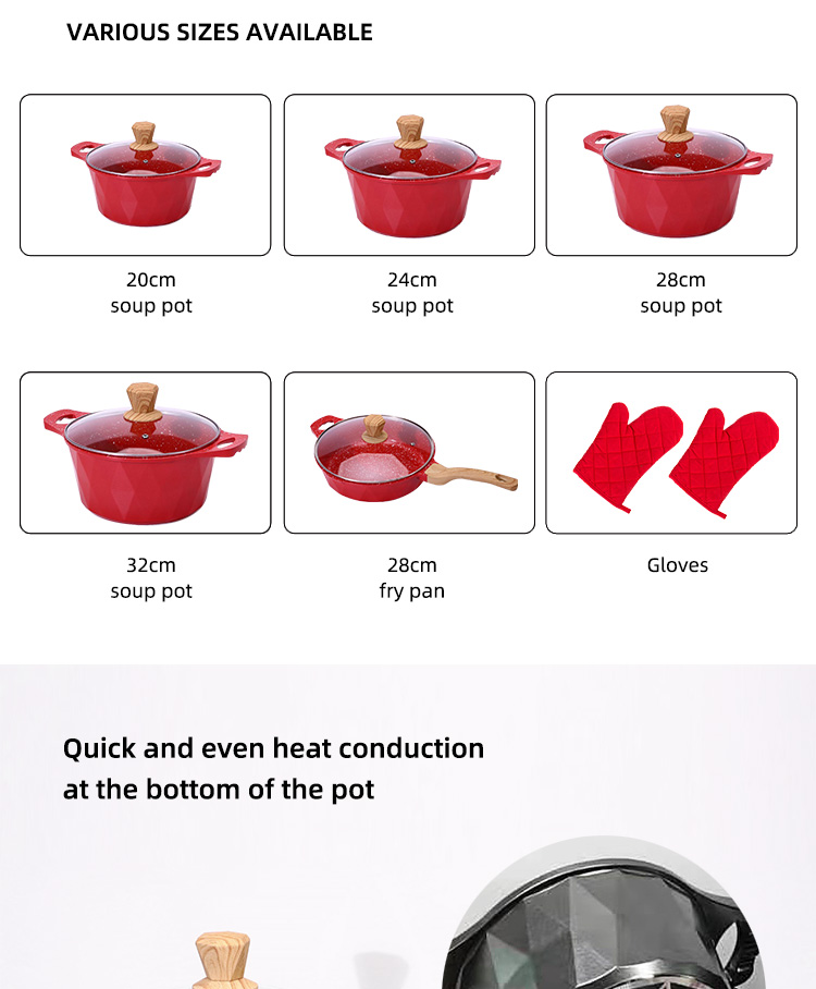 Multi-function Kitchen Cookware Cooking Pot Set Maifan Stone Aluminum Non-stick Pan Cookware Sets With Handle
