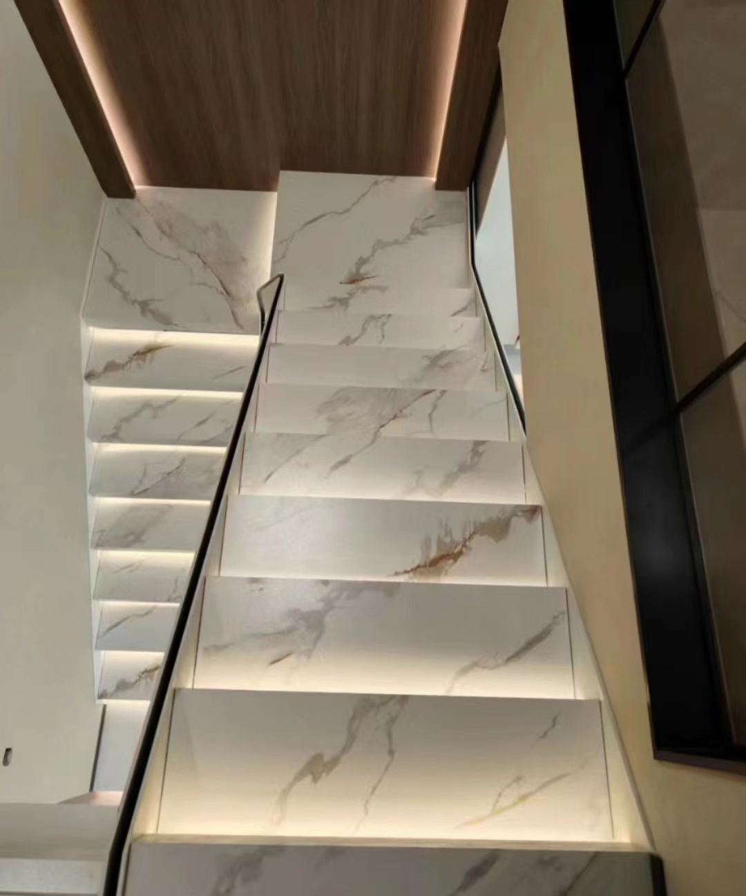 Modern Design Style Straight Stair Customized Luxury Artificial Marble Staircase