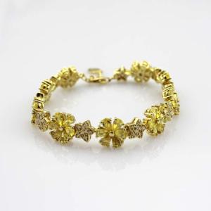 China Gold Plated 925 Silver Link Flower Citrine Cubic Zircon Tennis Bracelet(B01YELLOW) wholesale