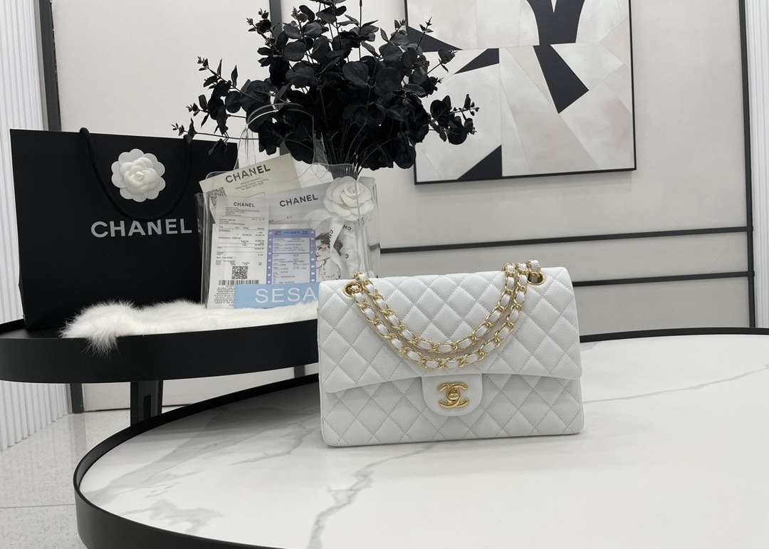 Ball Caviar Womens Chain Bag Calf Skin Inside Suede 25cm Length