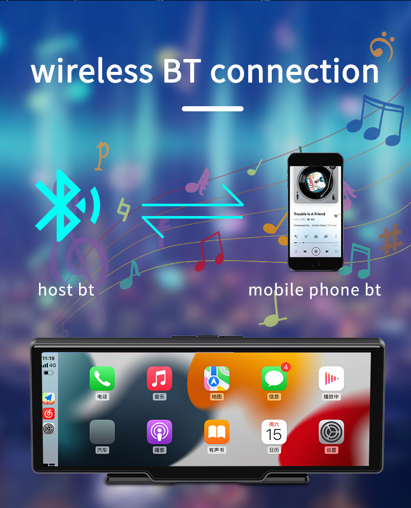 1440P 10.26 Inch Portable Touch Carplay Dashboard 2.5K Video Loop Recording
