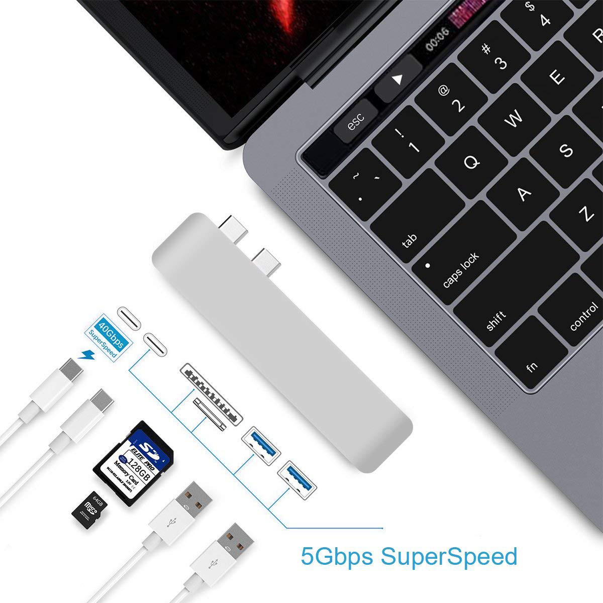 Aluminum TB 3 USB Type-C Hub Adapter Dongle for 2016/2017 MacBook Pro 13''and 15'' Most Compact