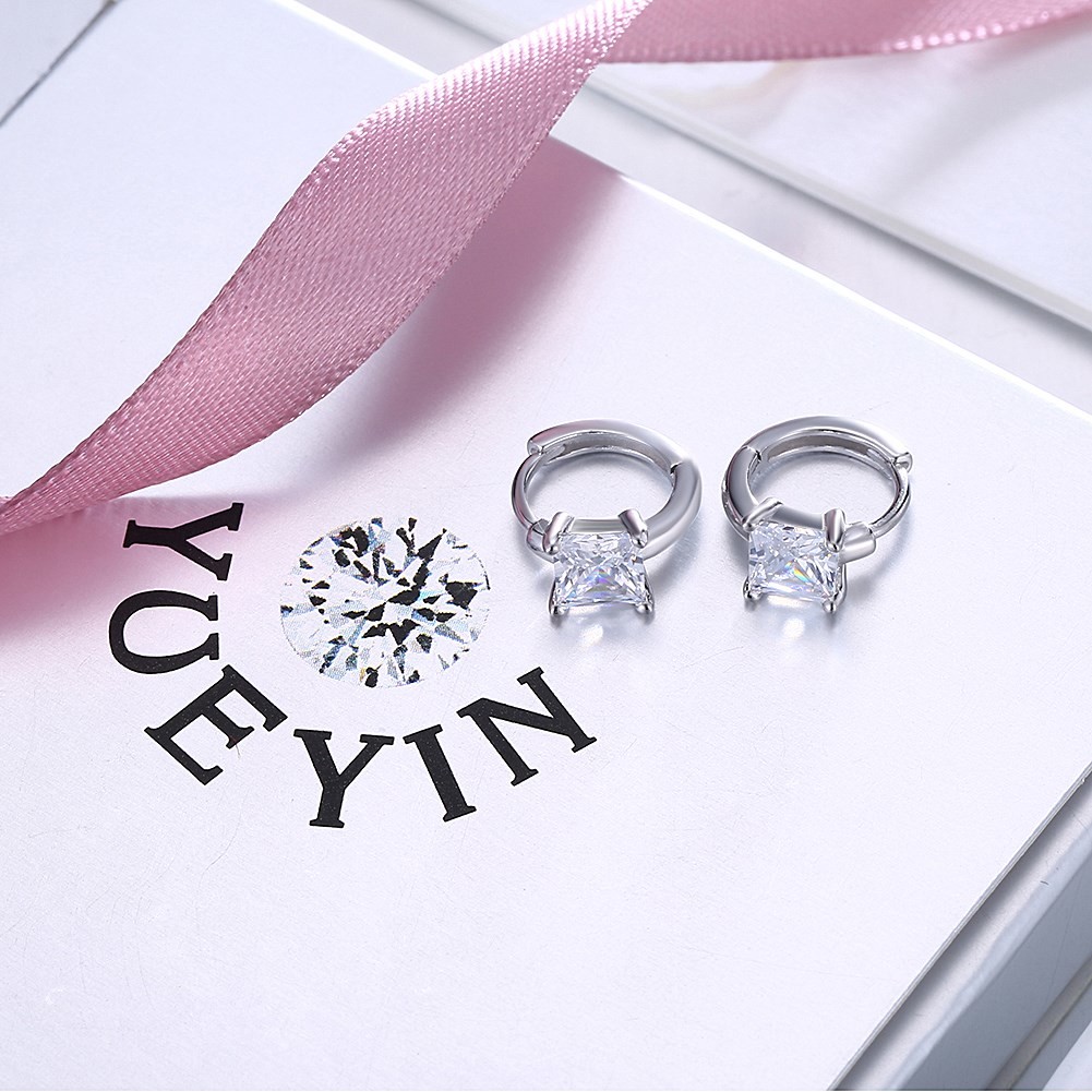 1.2cm 316L SS Square Cubic Zirconia Earrings 3A CZ Sterling Silver Stud Earrings