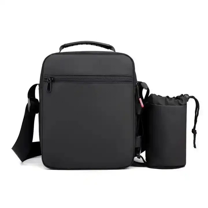 Custom Unisex Man Bag Messenger Men's Crossbody Shoulder Bag Black With Water Bottle Holder