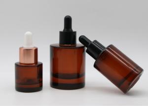 China Recyclable 20ml Dropper Bottle , Amber Glass Cosmetic Bottles UV Coating wholesale