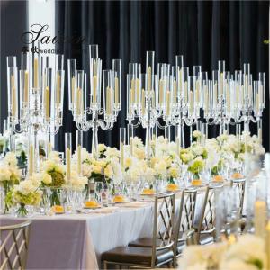 China Wholesale Luxury Wedding Crystal Glass Candelabra Centerpieces 9 Arms Tall Cylinder Candelabras wholesale