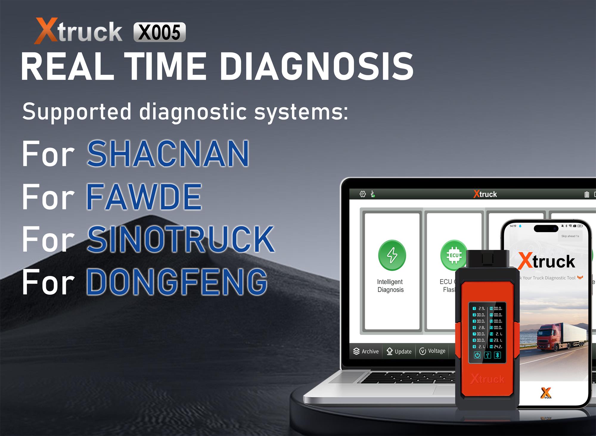 Xtruck X005 plus Intelligent Diagnosis ECU Quick Flashing post-processing diagnosis vehicle type system support SHACMAN,