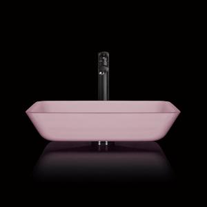 China Pink Bathroom Countertop Basins Rectangular Tempered Glass Acid Matt wholesale