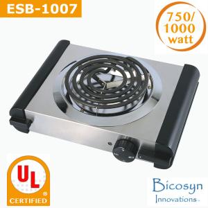 China 750/1000 Watt Cheap Compact Single Buffet Burner Electric Hot Plate, Black/Silver, UL, camping,school,travel stove wholesale