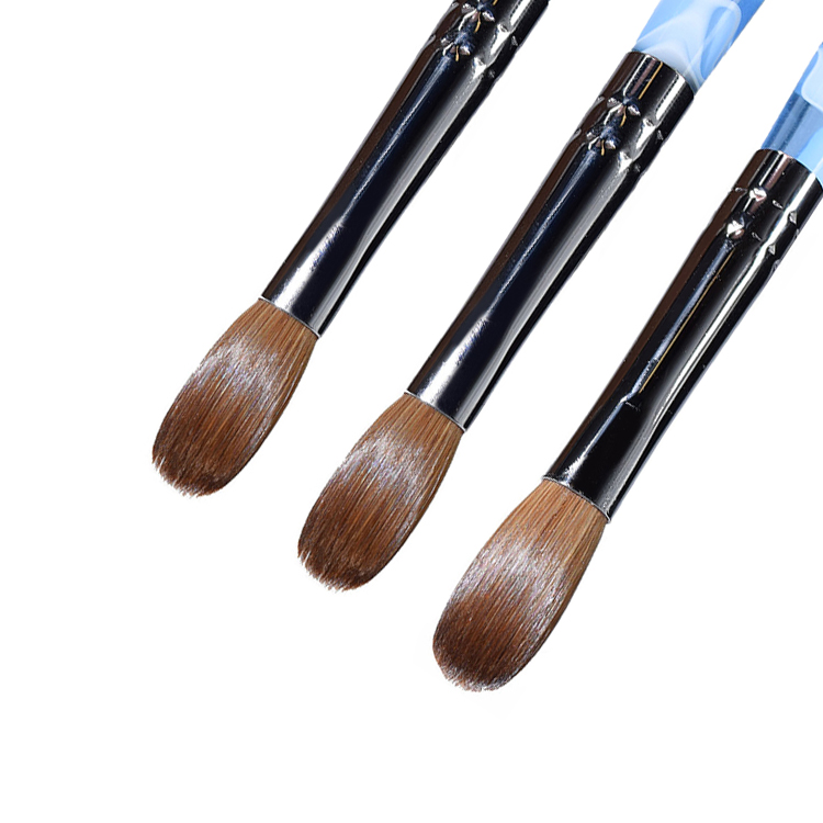 Acrylic Sable Marble Handle Nail Brush Petal Crimped Round Size 8 10 12 16 18 20