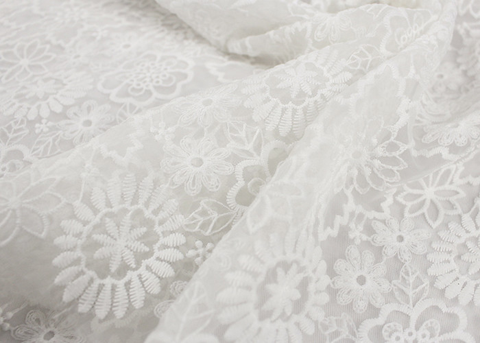 Custom Nylon Mesh Embroidery Dying Lace Fabric For Wedding Dresses Eco Friendly