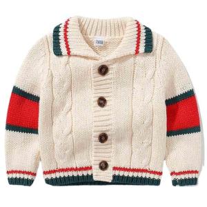 China Children's Cable knitted Stripe heavy knitting kids sweater cardigan wholesale
