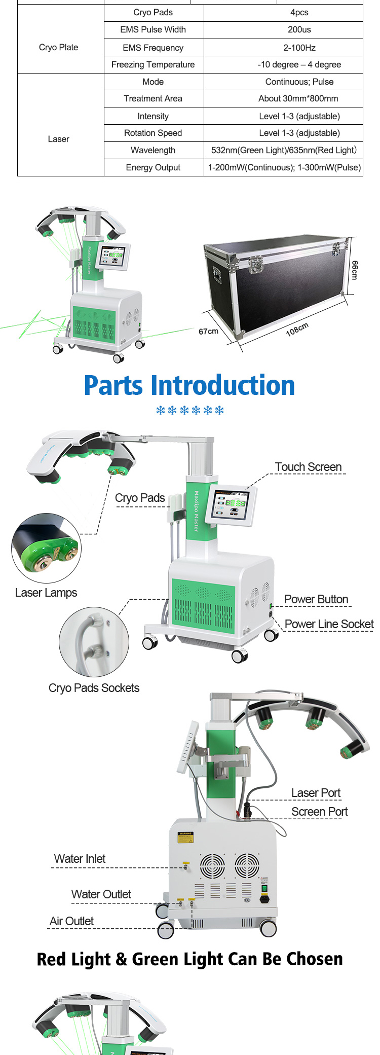 XM-227 Weight Loss Green Laser 10D Maxlipo Master Laser And EMS Cryo plate Beauty Machine