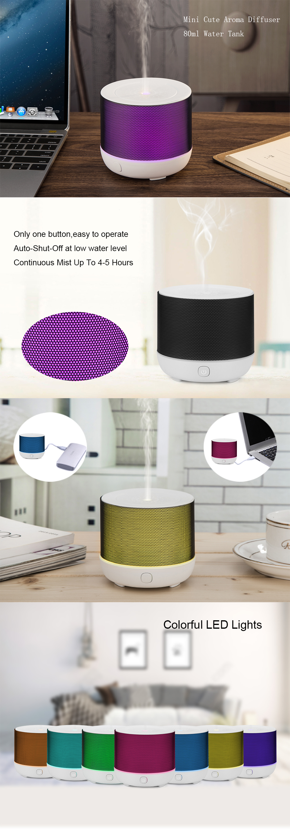 Household Electronic USB 80ML Ultrasonic Cool Mist Humidifier