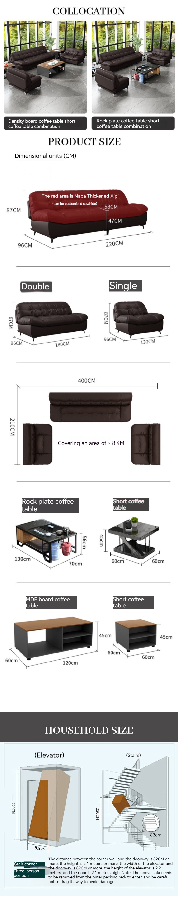 Multifunctional Reclining Leather Office Sofa for Villa Chinese Style Business Office