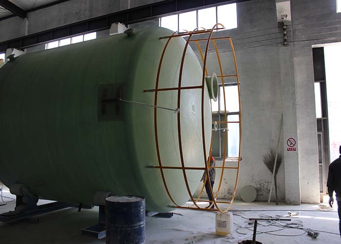 Green Vertical FRP Cylindrical Tank Fiberglass Container For Alkali Acid Waste