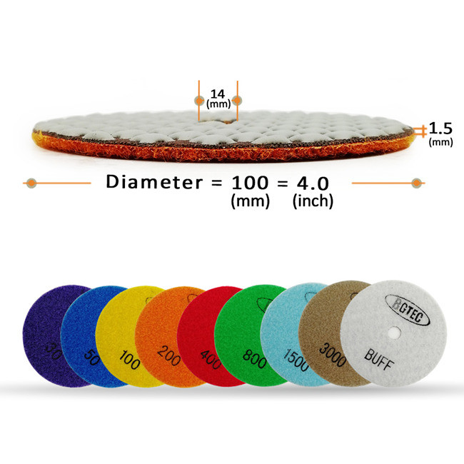 4'' Metal Dry Diamond Polishing Pads Granite For Grinder 1.5mm
