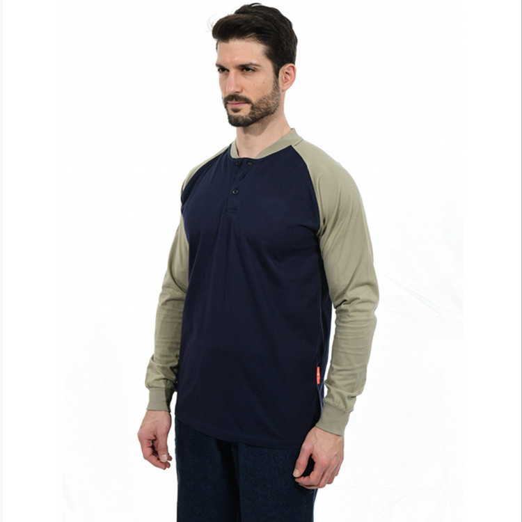 Navy FR Henley Shirt Welding With Knitted Interlock Fabric