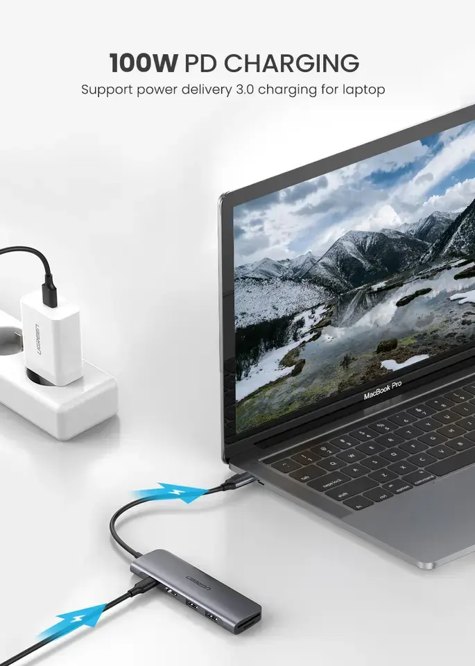 USB C Hub 5 in 1 Multiport Adapter 100W Power Delivery, 3 USB 3.0 Data Ports, 5Gbps Transfer Speed