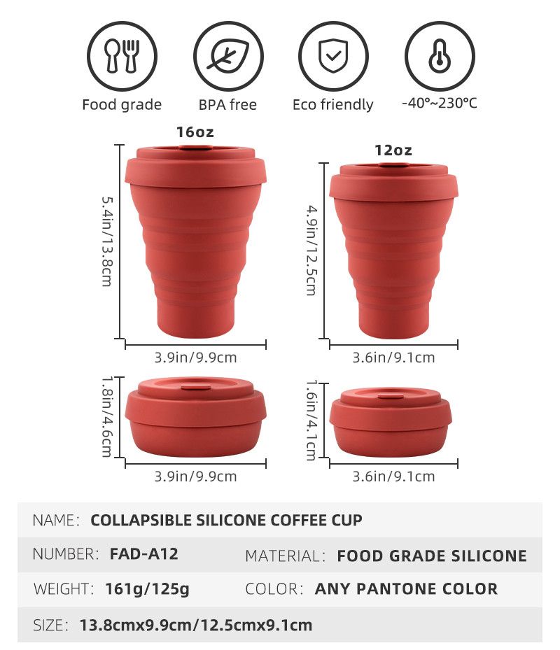Flexible Collapsible Silicone Coffee Cups 12oz 16oz Cold / Heat Resistance