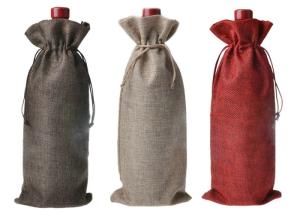 China Jute Linen Wine Drawstring Bags Customizable For Wedding / Party wholesale