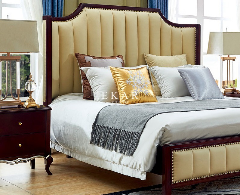 King Size Simple Design Leather Headboard Wooden Divan Bed