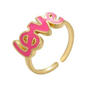 China OEM Copper Brass 14k Gold Jewelry Open Enamel Love Letter Rings wholesale