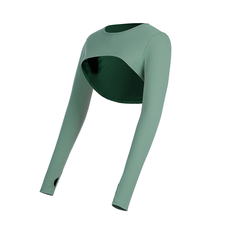 Long Sleeves Sports Crop Top with Thumb Holes in Polyester/Spandex Fabric by HEXIN