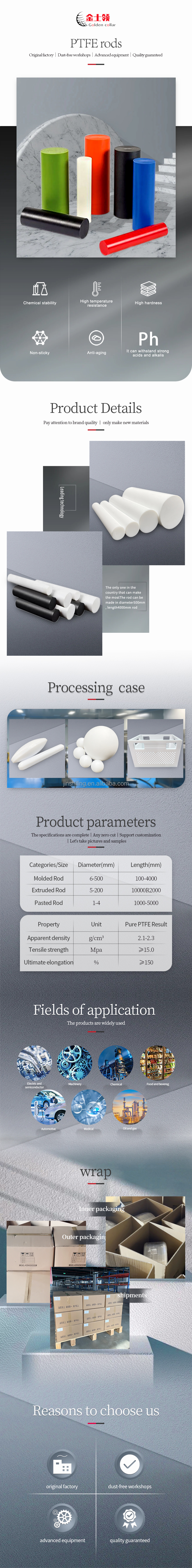 Custom Fluoroplastic PTFE Rod Bar Molded And Extruded ing PTFE Tube Bar