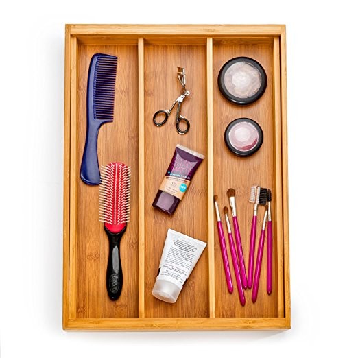 Hot sale eco-friendly kitchen adjustable bamboo utensil drawer organizerv